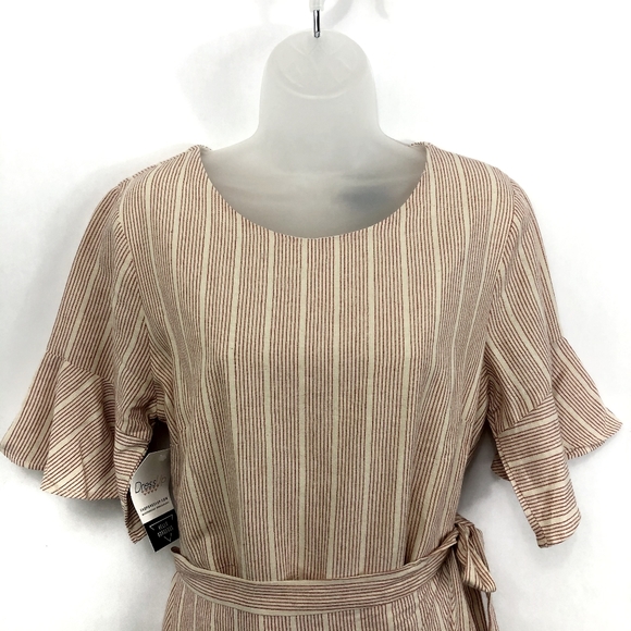 LUMIERE Wrap Dress NWT Ruffle Red Natural Beige Stripe Tie Waist Large - Picture 2 of 10